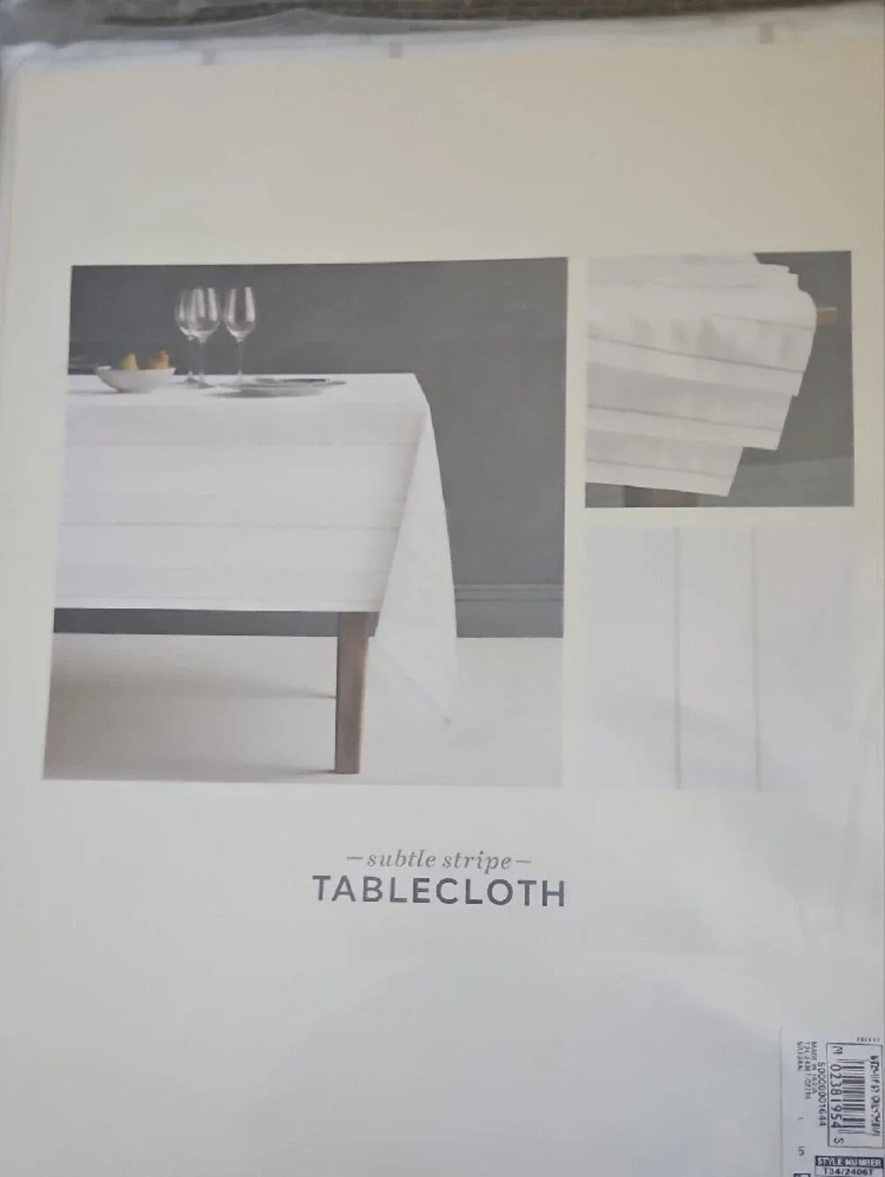 Marks & Spencer White Tablecloth with Thin Gray Stripes